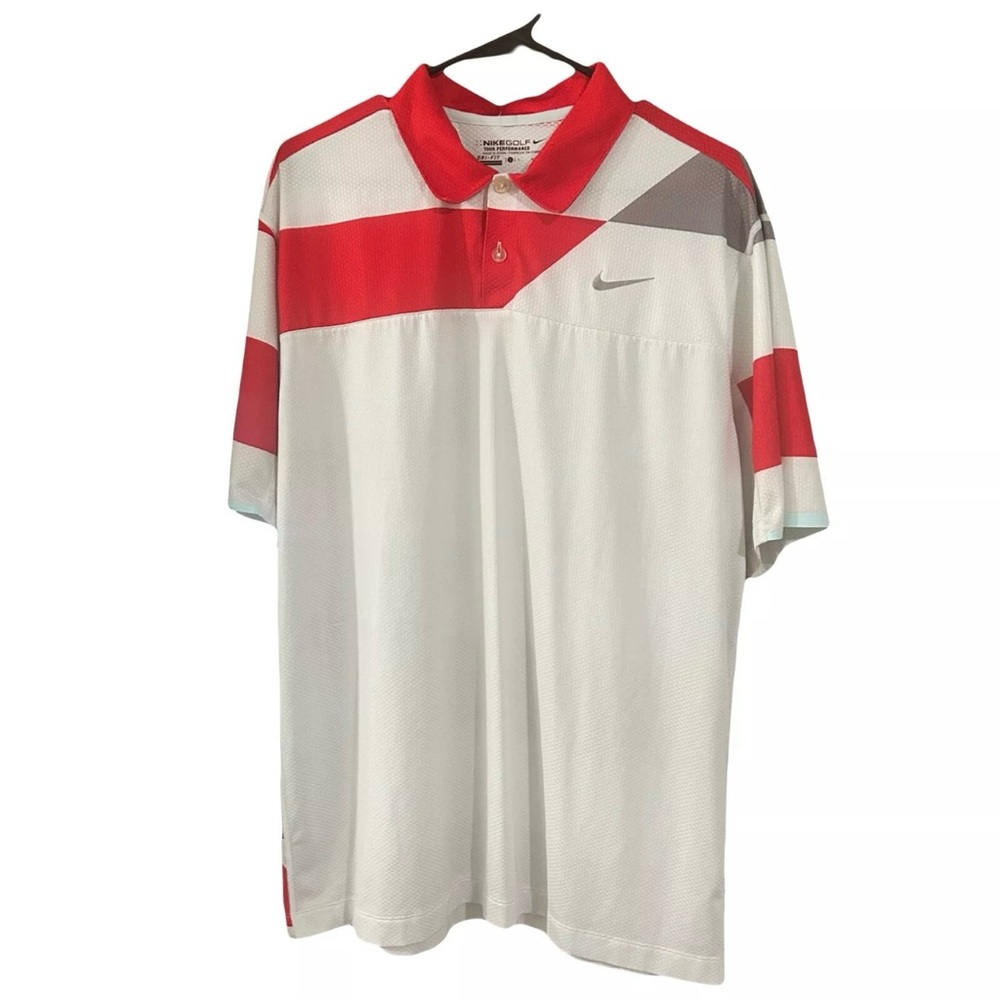 Men’s Nike White/Red Golf Polo Shirt  Tour Performance Dri-Fit Short Sleeve